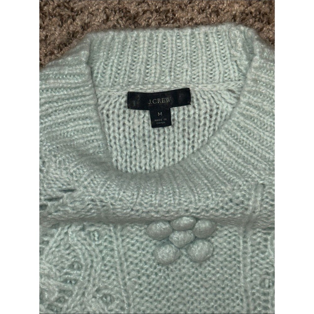 J.Crew Cable-Knit Pointelle Sweater with Popcorn Flowers Alpaca Blend Mint M - Picture 2 of 6